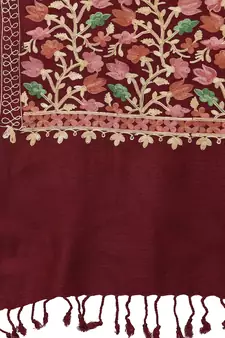 Lush Maroon & Multi Floral Embroidered Wool Shawl