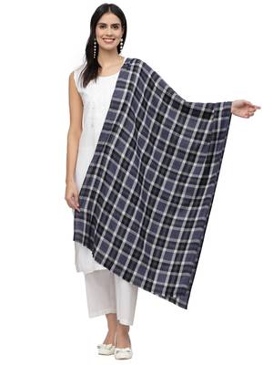 Spatial Navy & Multi Checkered Acrowool Stole 1