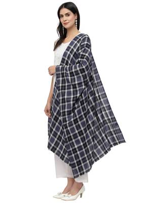 Spatial Navy & Multi Checkered Acrowool Stole 2