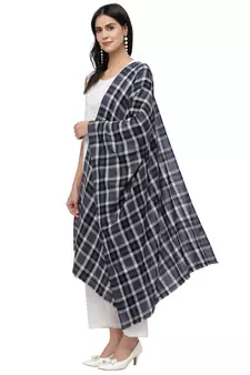Spatial Navy & Multi Checkered Acrowool Stole