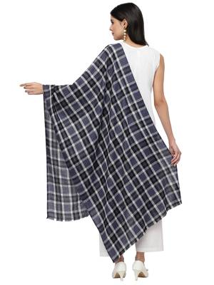 Spatial Navy & Multi Checkered Acrowool Stole 3