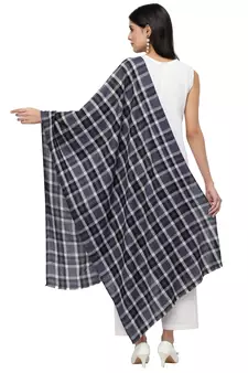Spatial Navy & Multi Checkered Acrowool Stole