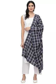 Spatial Navy & Multi Checkered Acrowool Stole
