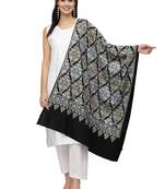 Crewel Black, Gold & Silver Ethnic Motif Embroidered Wool Shawl