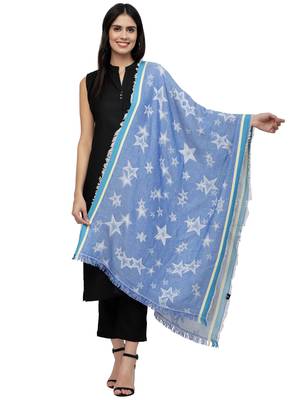 Stars Blue Geometric Viscose Rayon Shawl 1