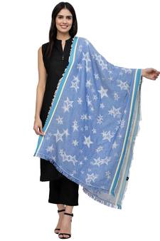 Stars Blue Geometric Viscose Rayon Shawl
