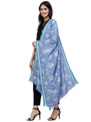 Stars Blue Geometric Viscose Rayon Shawl 2