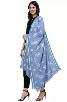Stars Blue Geometric Viscose Rayon Shawl