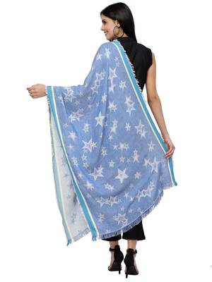 Stars Blue Geometric Viscose Rayon Shawl 3