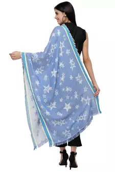 Stars Blue Geometric Viscose Rayon Shawl