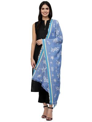 Stars Blue Geometric Viscose Rayon Shawl 4