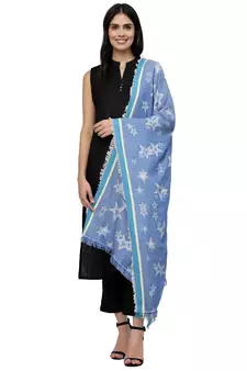 Stars Blue Geometric Viscose Rayon Shawl