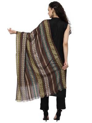Spatial Brown & Multi Striped Viscose Rayon Stole 3