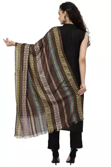 Spatial Brown & Multi Striped Viscose Rayon Stole