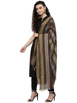 Spatial Brown & Multi Striped Viscose Rayon Stole 4