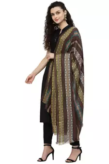 Spatial Brown & Multi Striped Viscose Rayon Stole