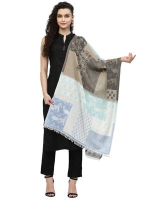 Spatial Natural & Blue Woven Design Cotton Jacquard Stole 1