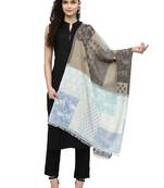Spatial Natural & Blue Woven Design Cotton Jacquard Stole