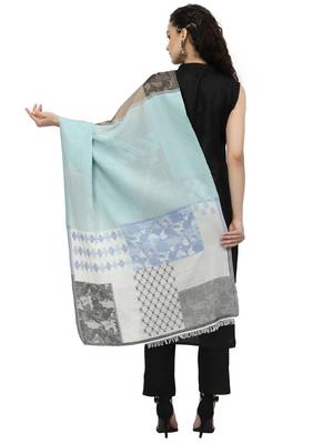 Spatial Natural & Blue Woven Design Cotton Jacquard Stole 3