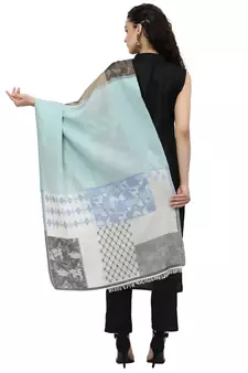 Spatial Natural & Blue Woven Design Cotton Jacquard Stole
