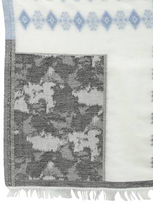 Spatial Natural & Blue Woven Design Cotton Jacquard Stole 5