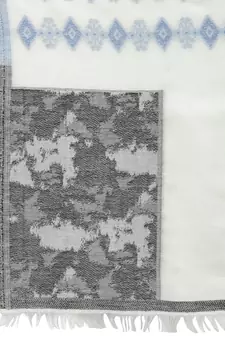 Spatial Natural & Blue Woven Design Cotton Jacquard Stole