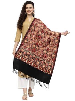 Lush Black & Multi Floral Embroidered Acrowool Shawl 1