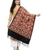 Lush Black & Multi Floral Embroidered Acrowool Shawl