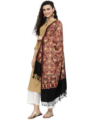 Lush Black & Multi Floral Embroidered Acrowool Shawl 2