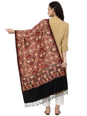 Lush Black & Multi Floral Embroidered Acrowool Shawl 3
