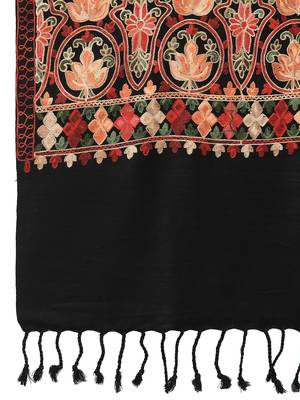 Lush Black & Multi Floral Embroidered Acrowool Shawl 5