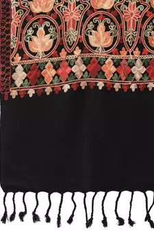 Lush Black & Multi Floral Embroidered Acrowool Shawl
