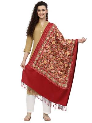 Lush Red & Multi Floral Embroidered Acrowool Shawl 1