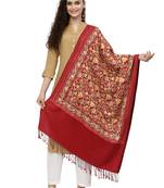 Lush Red & Multi Floral Embroidered Acrowool Shawl