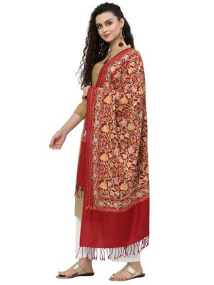 Lush Red & Multi Floral Embroidered Acrowool Shawl 2