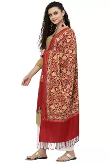 Lush Red & Multi Floral Embroidered Acrowool Shawl