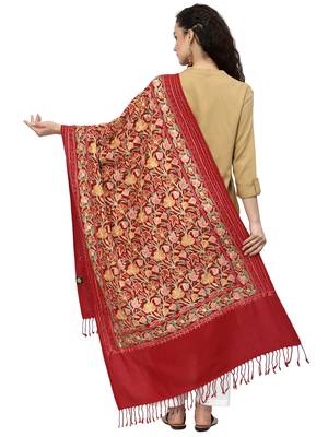Lush Red & Multi Floral Embroidered Acrowool Shawl 3