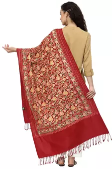 Lush Red & Multi Floral Embroidered Acrowool Shawl