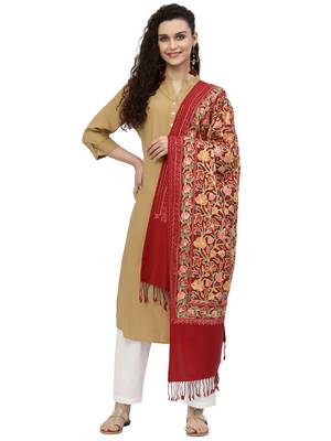 Lush Red & Multi Floral Embroidered Acrowool Shawl 4