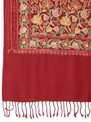 Lush Red & Multi Floral Embroidered Acrowool Shawl 5