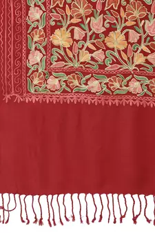 Lush Red & Multi Floral Embroidered Acrowool Shawl