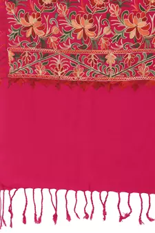 Lush Fuschia Pink & Multi Floral Embroidered Acrowool Shawl
