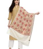 Crewel Ivory & Multi Geometric Embroidered Wool Shawl
