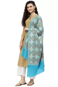 Crewel Dark Turquoise Geometric Embroidered Wool Shawl