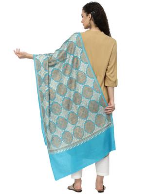 Crewel Dark Turquoise Geometric Embroidered Wool Shawl 3