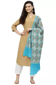 Crewel Dark Turquoise Geometric Embroidered Wool Shawl