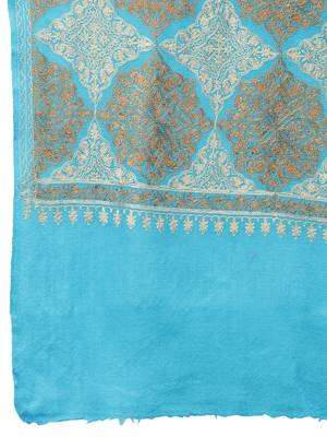 Crewel Dark Turquoise Geometric Embroidered Wool Shawl 5