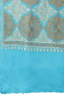 Crewel Dark Turquoise Geometric Embroidered Wool Shawl