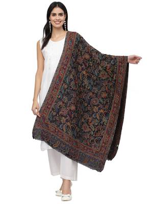 Lush Black & Multi Paisely Woven Design Wool Shawl 1