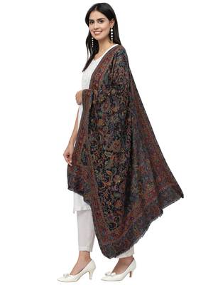 Lush Black & Multi Paisely Woven Design Wool Shawl 2